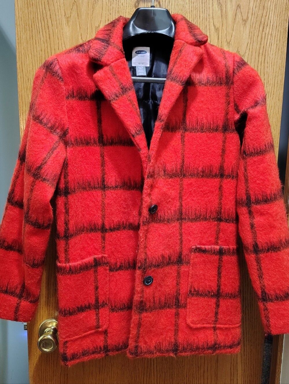 Old Navy Red and Black Plaid Pea Coat